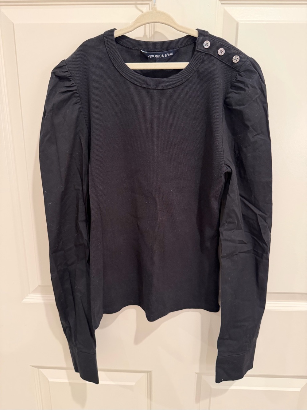 Veronica Beard Black Puff Sleeve Shoulder Button Top